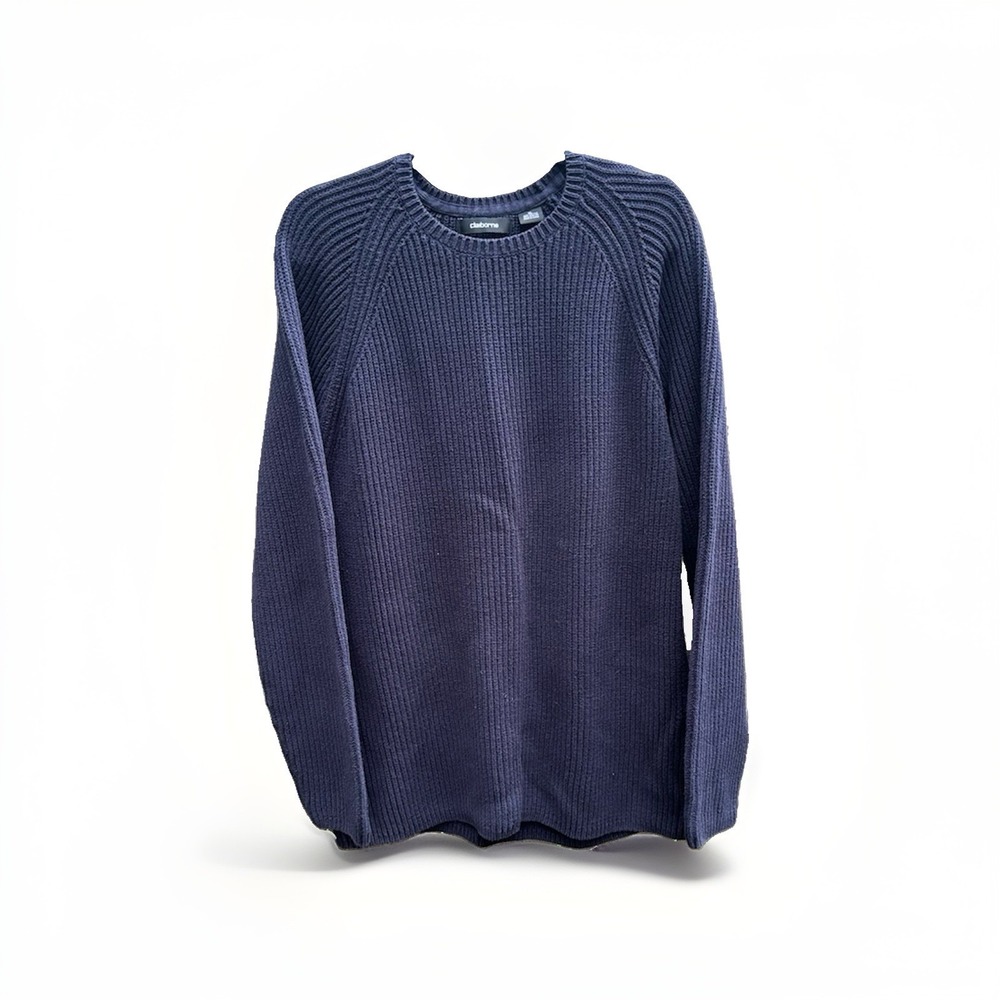 Claiborne Mens Navy Blue Ribbed Knit Crewneck Sweater Pullover XL Cotton Blend - Picture 2 of 4